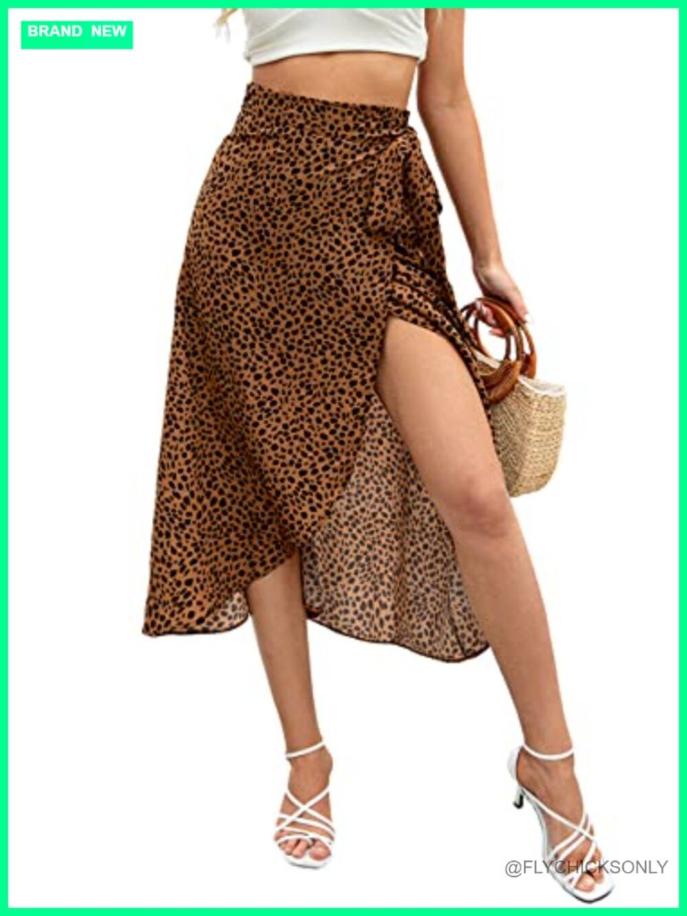100% Polyester Leopard Print High Low Split Midi Wrap Skirt